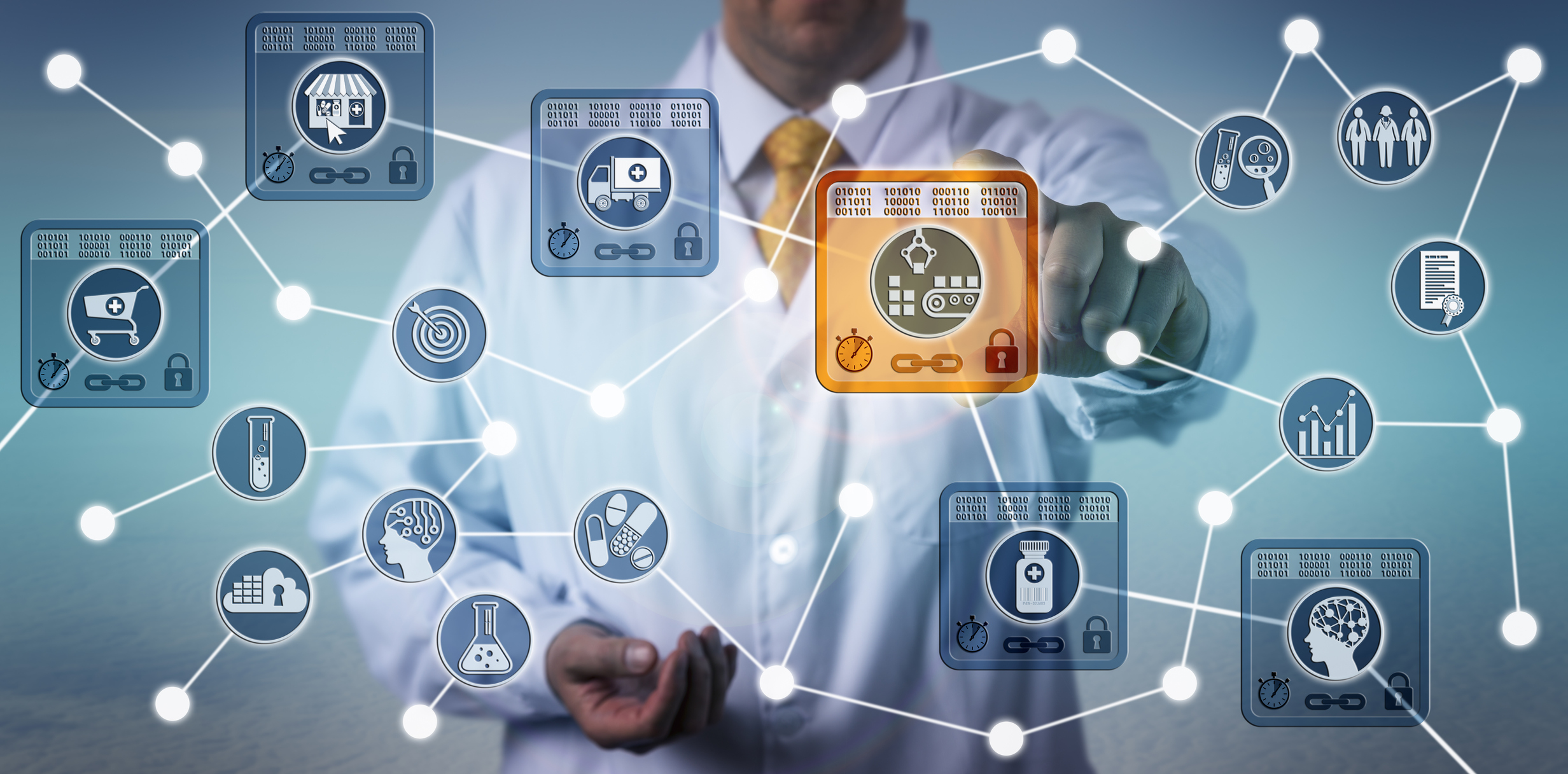 Pharma Logistician Using IoT signifying advanced management in the packaging supply chain sector.